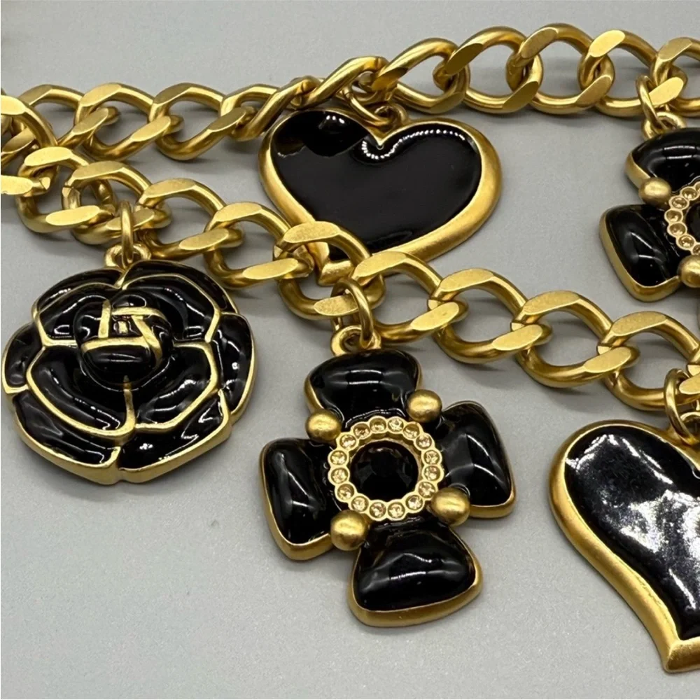 VINTAGE ST. JOHN 🖤Gold and Black Enamel Statement Belt/Necklace with Charms